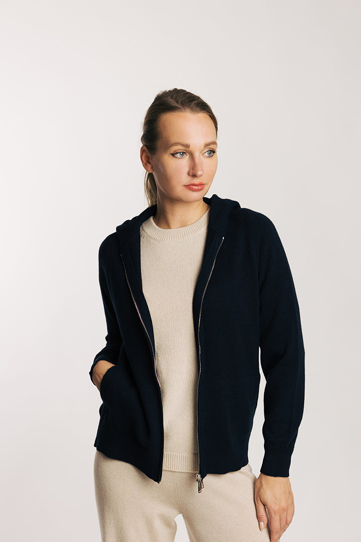 Felpa zip e cappuccio in puro cashmere - Altex Cashmere