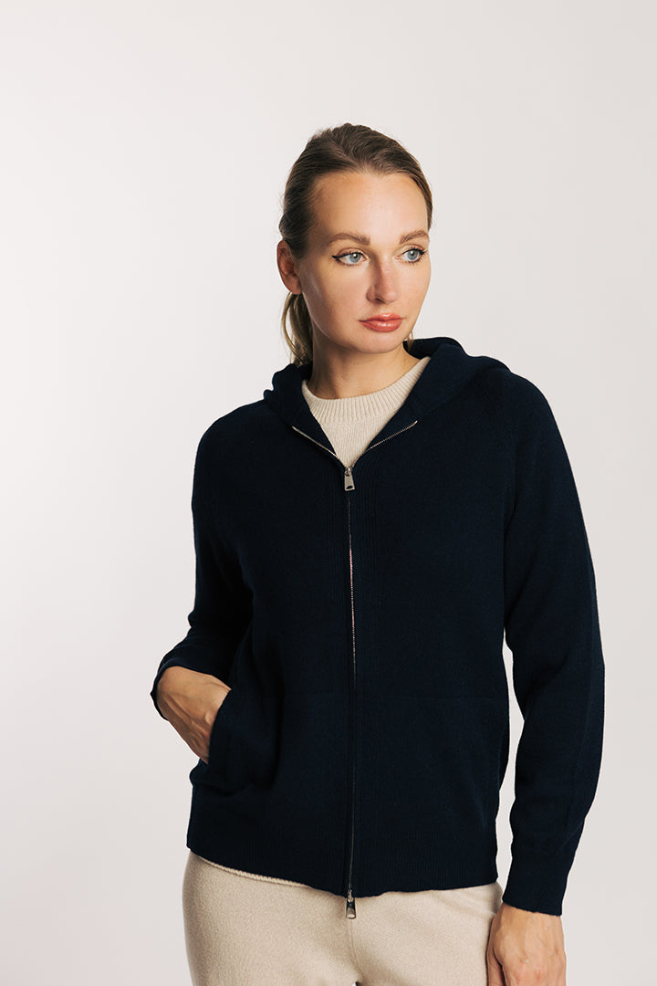 Felpa zip e cappuccio in puro cashmere - Altex Cashmere