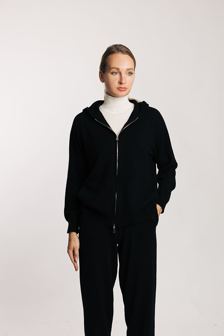 Felpa zip e cappuccio in puro cashmere - Altex Cashmere