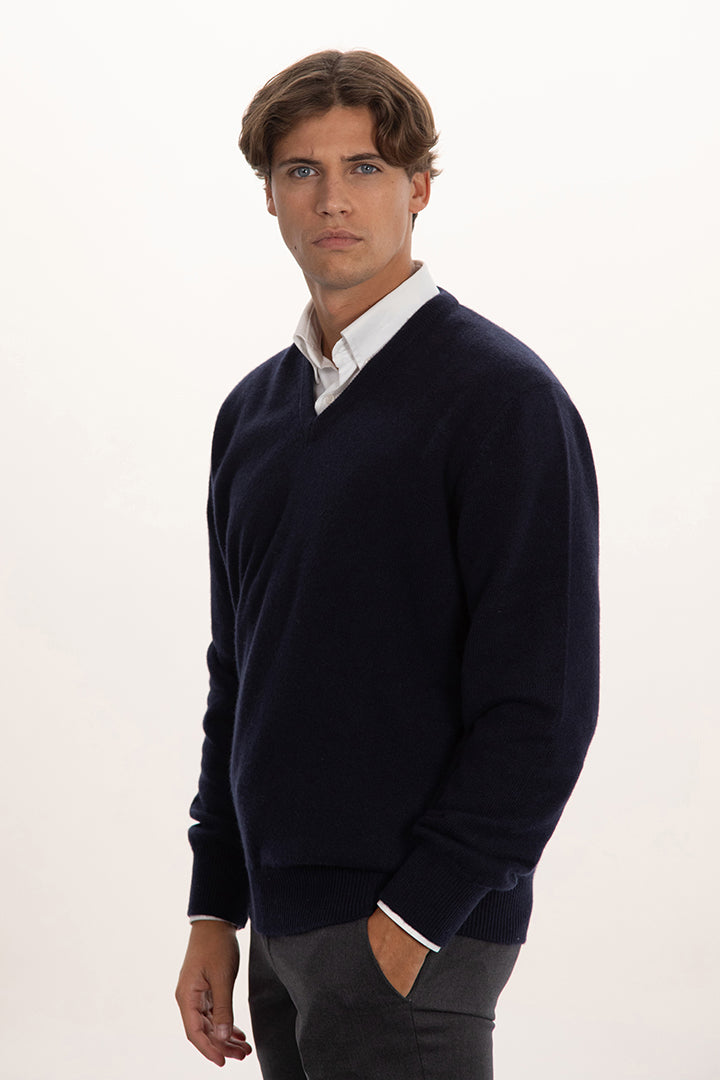 Maglione scollo v doppio filo 100% cashmere - Altex Cashmere