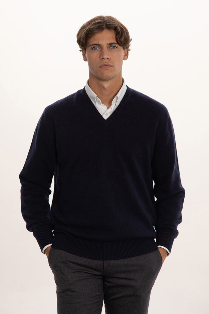 Maglione scollo v doppio filo 100% cashmere - Altex Cashmere