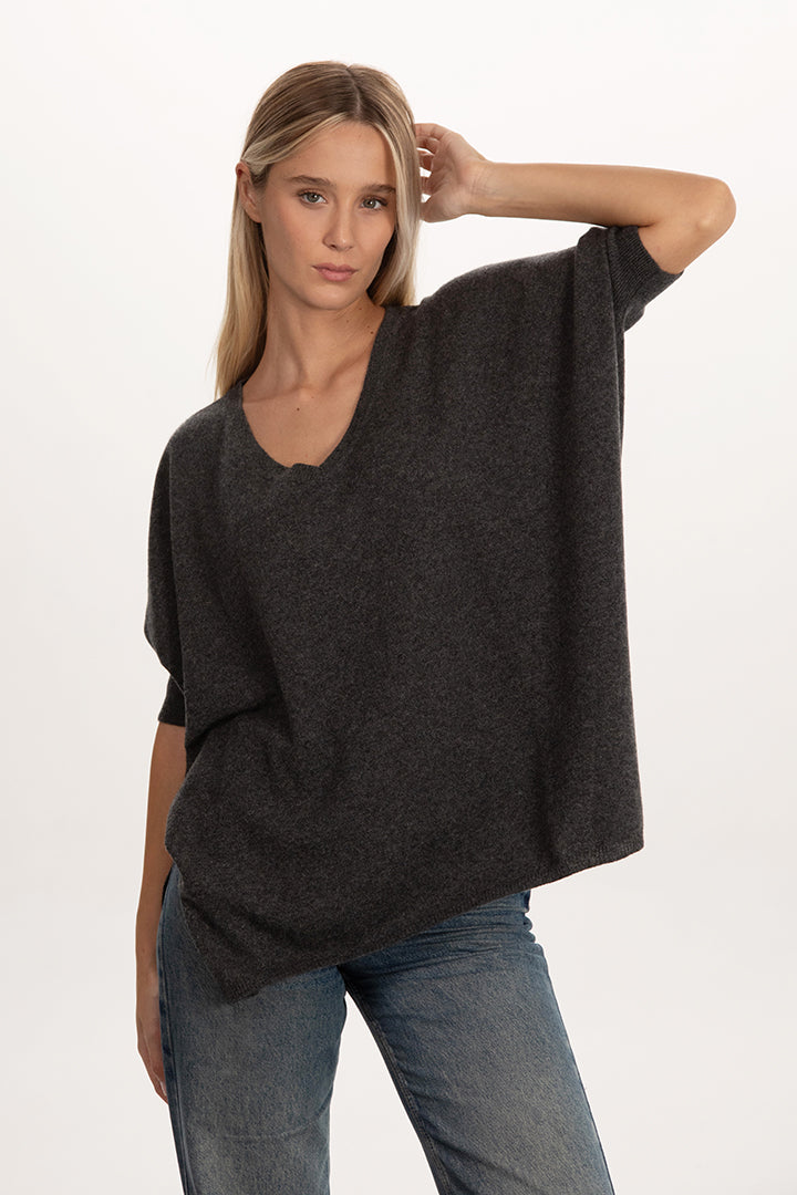 Maxi maglia scollo v manica corta 100% cashmere - Altex Cashmere