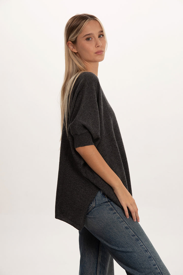 Maxi maglia scollo v manica corta 100% cashmere - Altex Cashmere