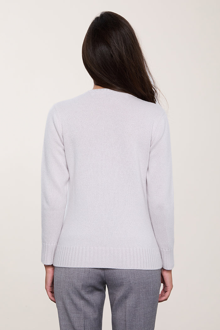 Foto dettaglio maglione girocollo doppio filo di cashmere color ghiaccio - Made in Italy.