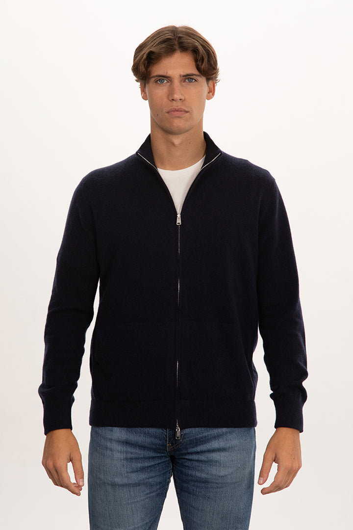 Cardigan con zip e tasche puro cashmere - Altex Cashmere