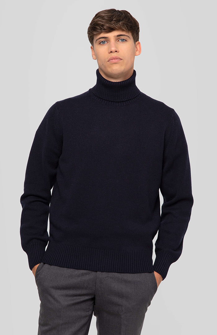 Collo alto doppio filo da uomo 100% cashmere.