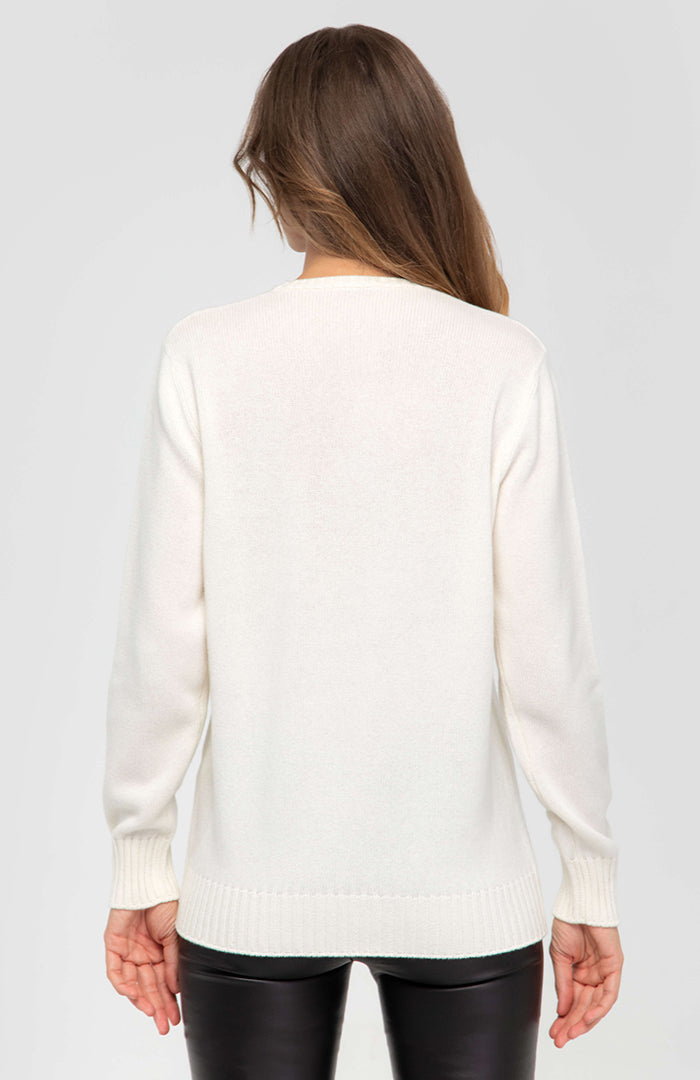 Retro maglione doppio filo cashmere colore bianco.